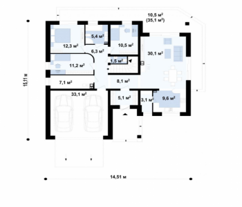 1-ый этаж, Одноэтажные дом S033